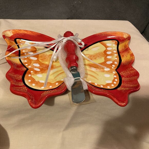 Grasslands Road-Butterfly Cheese Serving Tray W/Spreader/Knife-10" W-BRAND NEW - Picture 2 of 9